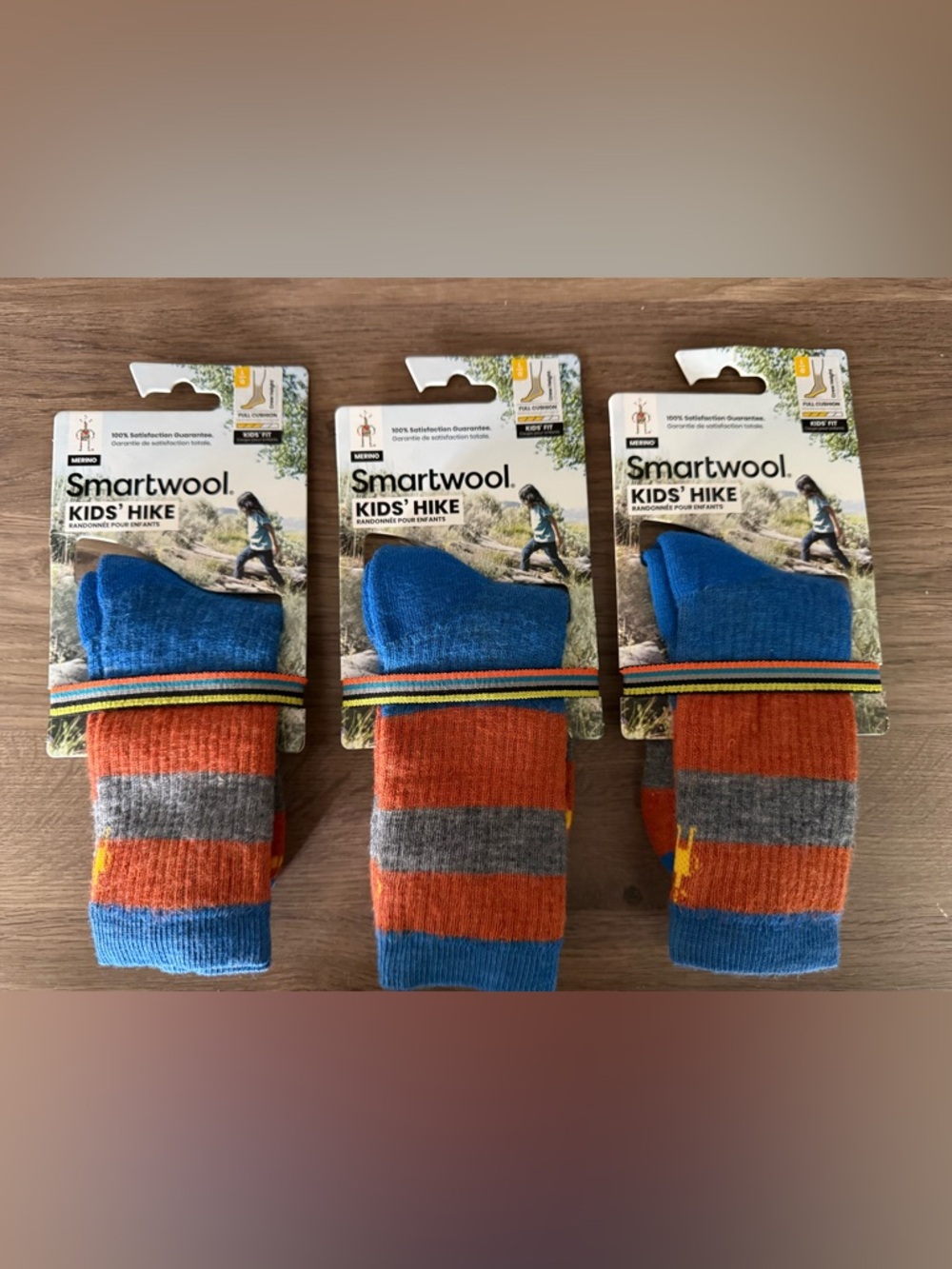 SmartWool Kids Hike Full Cushion Striped Crew Socks • set of 3 • NWT • kids L